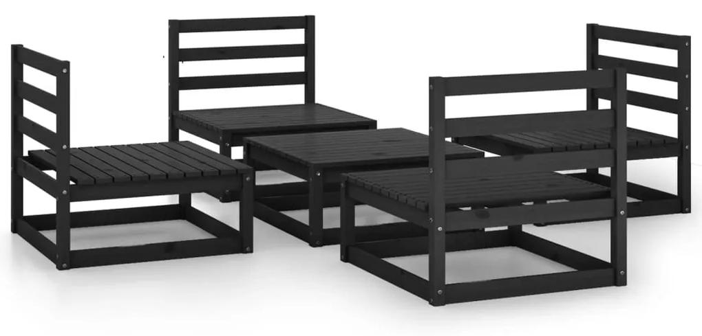 Set divani da giardino 5 pz nero in legno massello di pino
