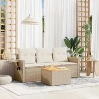 Set Divano da Giardino 4 pz con Cuscini Beige in Polyrattan 3224434