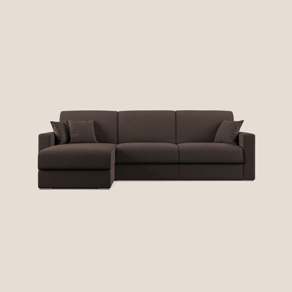 Best Divano letto angolare con penisola in tessuto smacchiabile QuickClean T08 marrone 278 cm Destro (mat. 140x197)