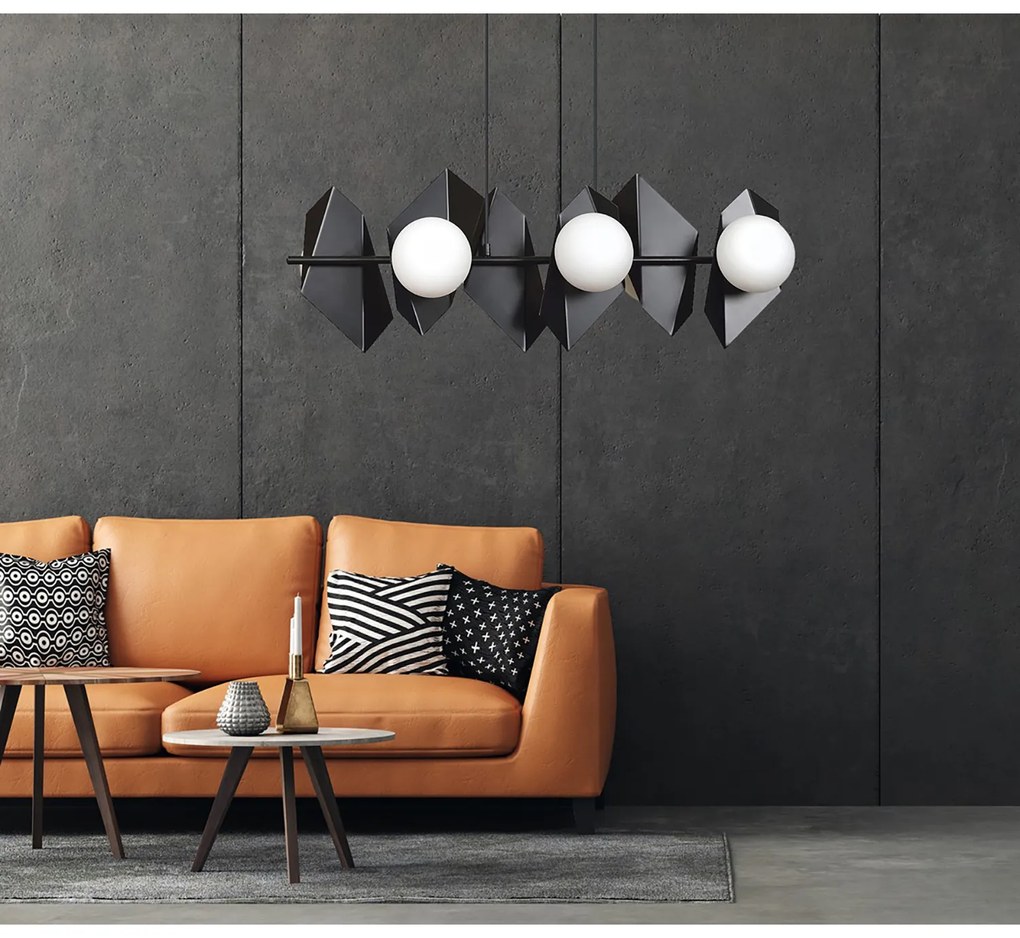 Lampadario Minimal Parvati Acciaio Nero 6 Luci E14 Ip20