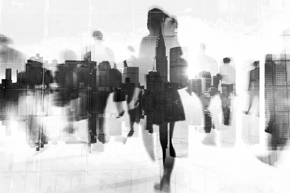Quadro su tela – Silhouette di persone in metropoli in bianco e nero