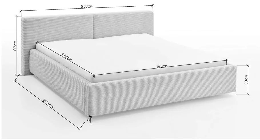 Letto matrimoniale imbottito grigio chiaro rete non inclusa 160x200 cm Cube – Meise Möbel