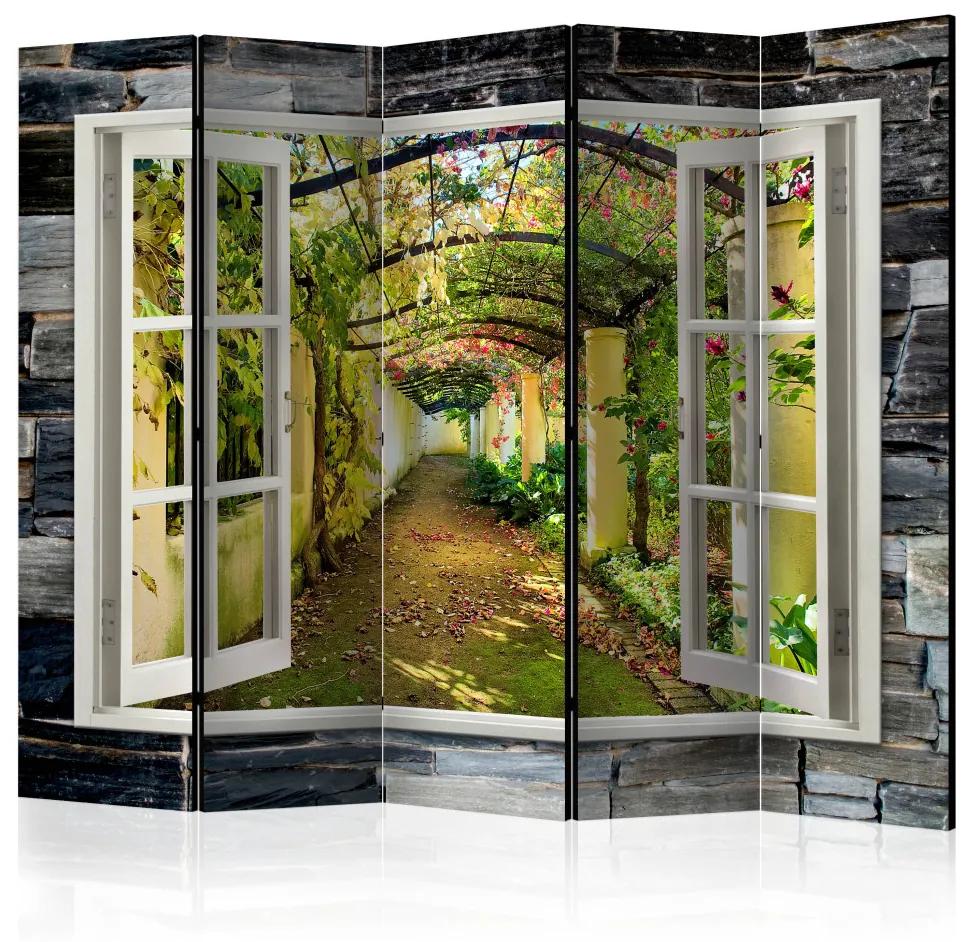 Paravento design Giardino misterioso II - finestra su giardino