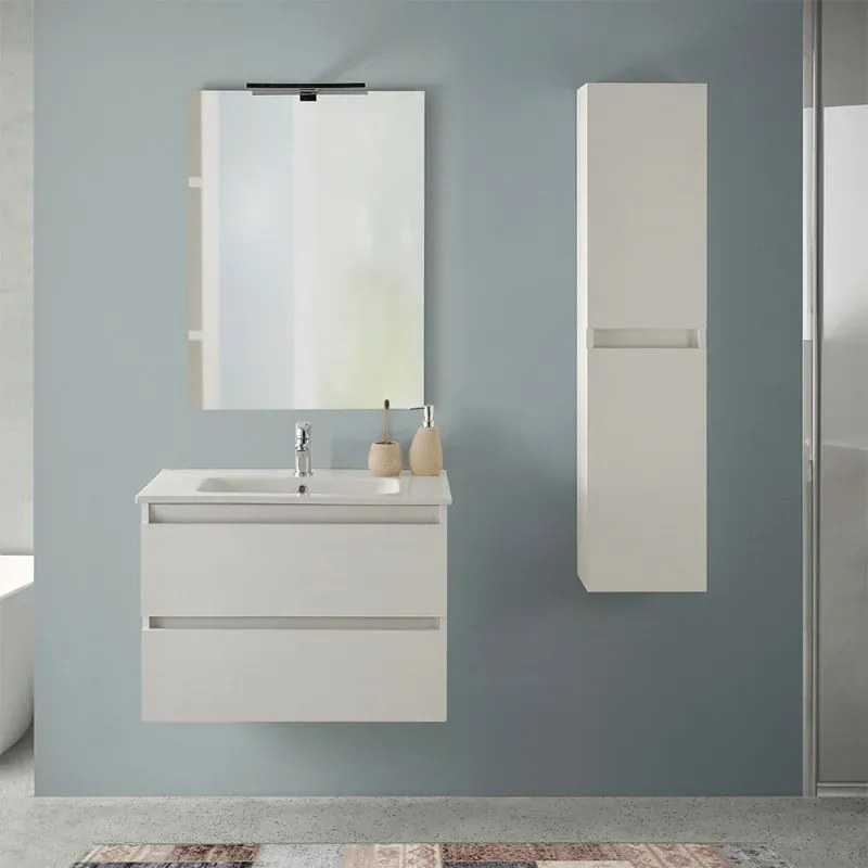 Mobile bagno sospeso 70 cm rovere bianco completo con lavabo Nadia