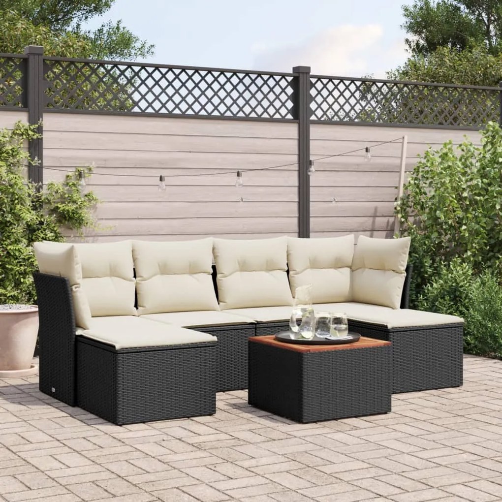 Set divani da giardino con cuscini 7pz nero polyrattan