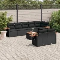 Set Divani da Giardino 9 pz con Cuscini Nero in Polyrattan 3226993