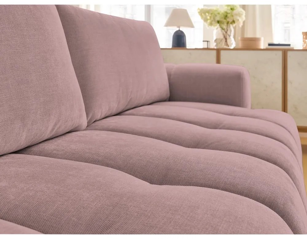 Divano rosa allungabile e con contenitore rivestito in ciniglia 251 cm Fuji – Bobochic Paris