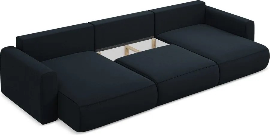 Divano angolare blu scuro allungabile/con contenitore (a U) con rivestimento in velluto Kapua – Makamii