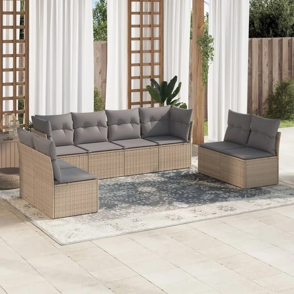 Set divano da giardino 8 pz con cuscini beige in polyrattan