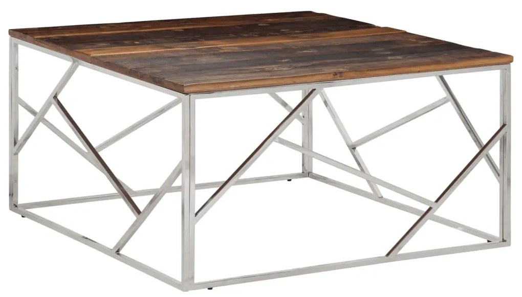 Tavolino Argento Acciaio Inox E Traverse Legno Massello /
