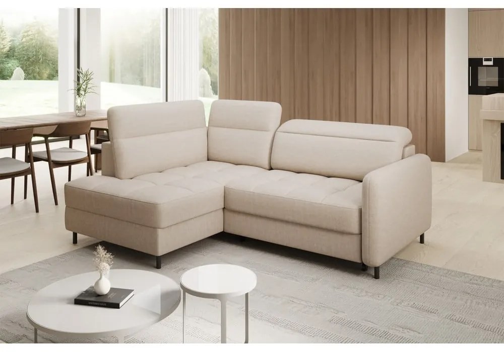 Divano angolare beige allungabile/con contenitore (con penisola a sinistra/a L) e rivestimento in velluto Barea – ELTAP