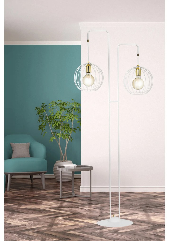 Piantana Contemporaneo Omoikane Acciaio Bianco 2 Luci E27 Ip20