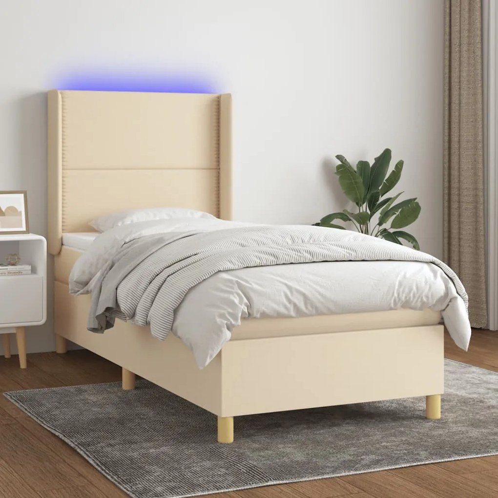 Letto A Molle Con Materasso E Led Crema 100x200cm İn Tessuto /