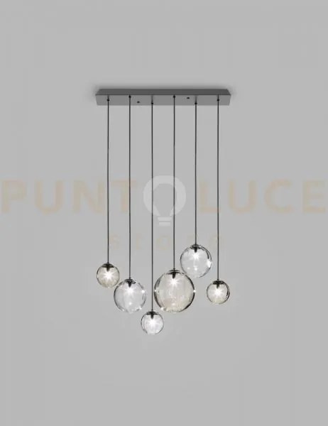 Puppet sospensione l6 multicolore 3 nero opaco 6 luci attacco g9