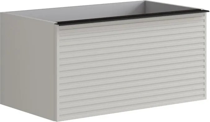 Cassettiera Pixel con 2 cassetti (1 interno) frontale stripes laccato opaco grigio pastello e maniglia alluminio nero opaco L80 H40 P45,5 cm