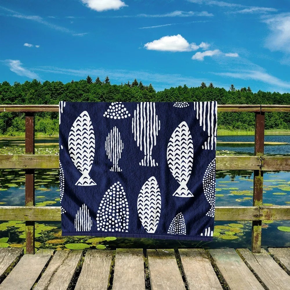 Telo mare blu scuro 90x180 cm Fish - DecoKing