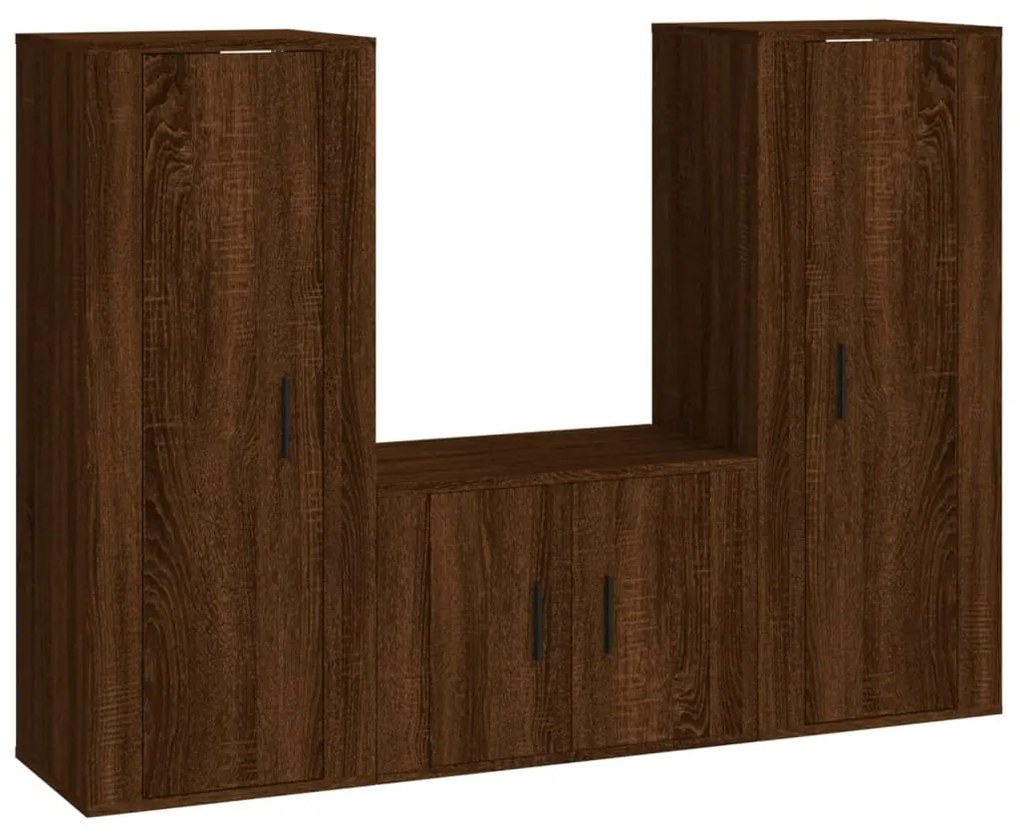 Set mobili porta tv 3 pz rovere marrone in legno multistrato