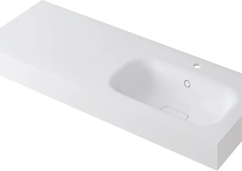 Lavabo a incasso rettangolare vasca a destra L 120.5 x H 15 x P 46 cm in resina bianco lucido