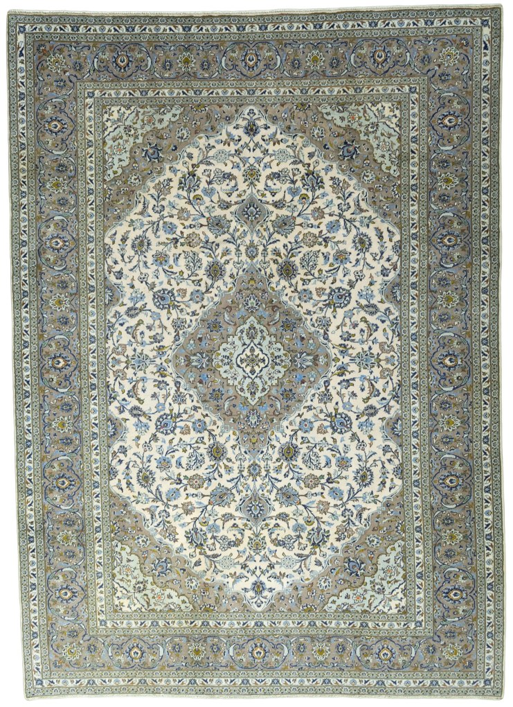 Kashan Tappeto 350x250 Beige (Iran) Annodato A Mano
