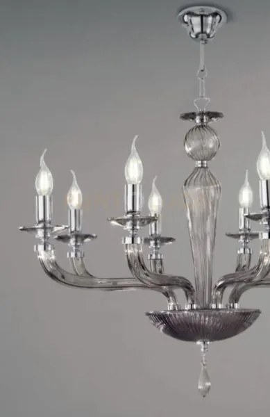 Lampadario villa vetro e metallo 12 luci fume' e cromo attacco e14 ...
