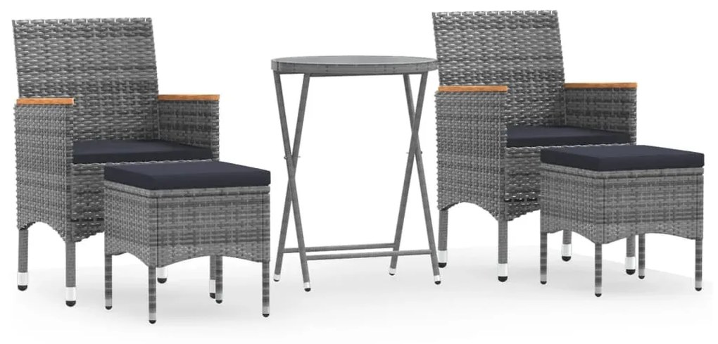 Set bistrot da giardino 5pz polyrattan e vetro temperato grigio