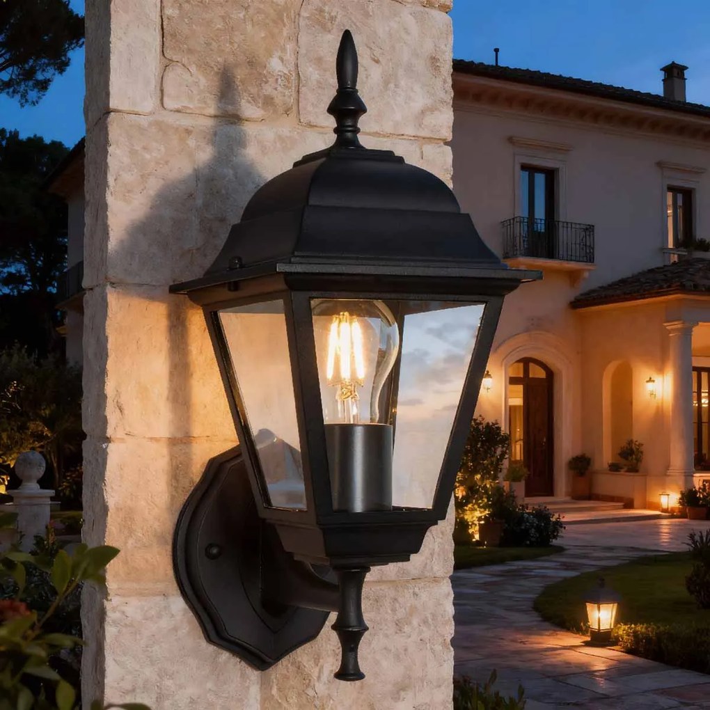 Applique Lanterna da Esterno E27 IP54 Nera - Serie ALFIERI 1A