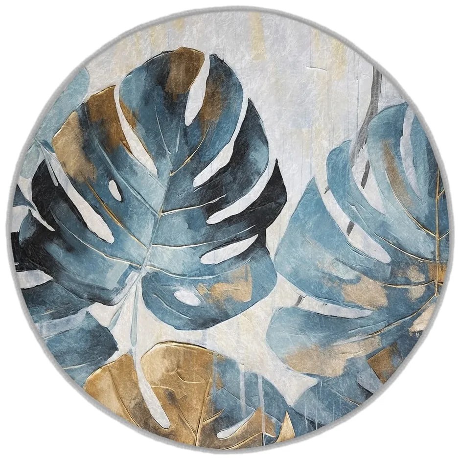 Tappeto rotondo blu lavabile ø 120 cm Golden Leaves – Mila Home