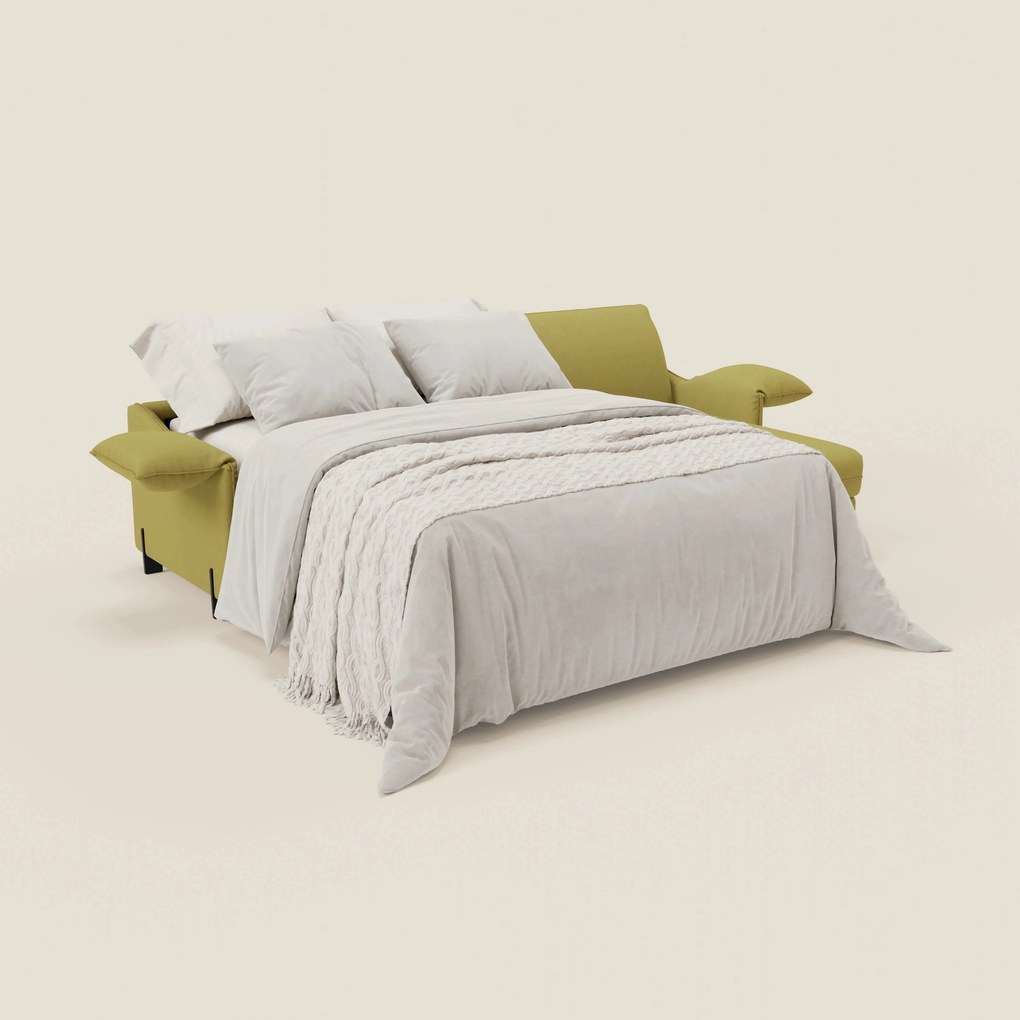 Primula divano letto angolare con materasso H18 cm - penisola contenitore in tessuto smacchiabile T05 giallo