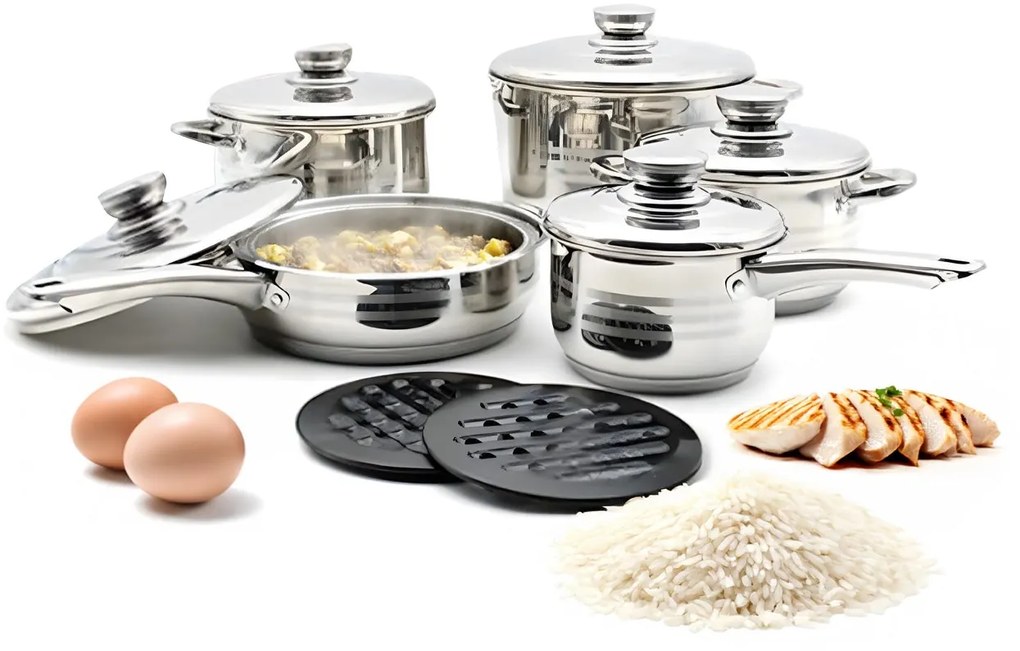 Batteria Pentole Completa Diana 12 Pezzi in Acciaio Inox Design Moderno