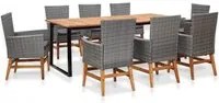 Set Pranzo da Giardino 9 pz Polyrattan e Legno Acacia Grigio 46009