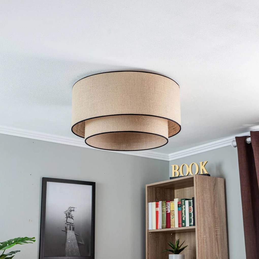Plafoniera soffitto Boho jute & black Euluna, dimmerabile, Marrone / Ruggine, Soggiorno / Sala da pranzo, Tessuto / Stoffa / Seta, Campagna / Rustiche, Plafoniera