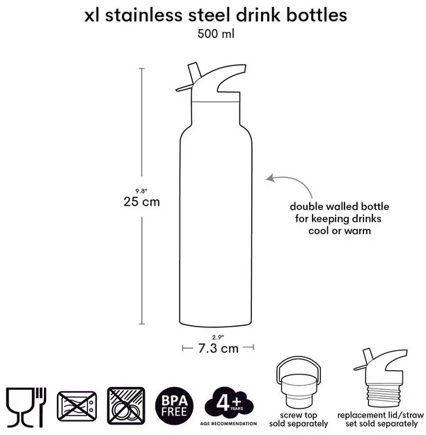 A Little Lovely Company - borraccia in acciaio inox, 500 ml - divertimento