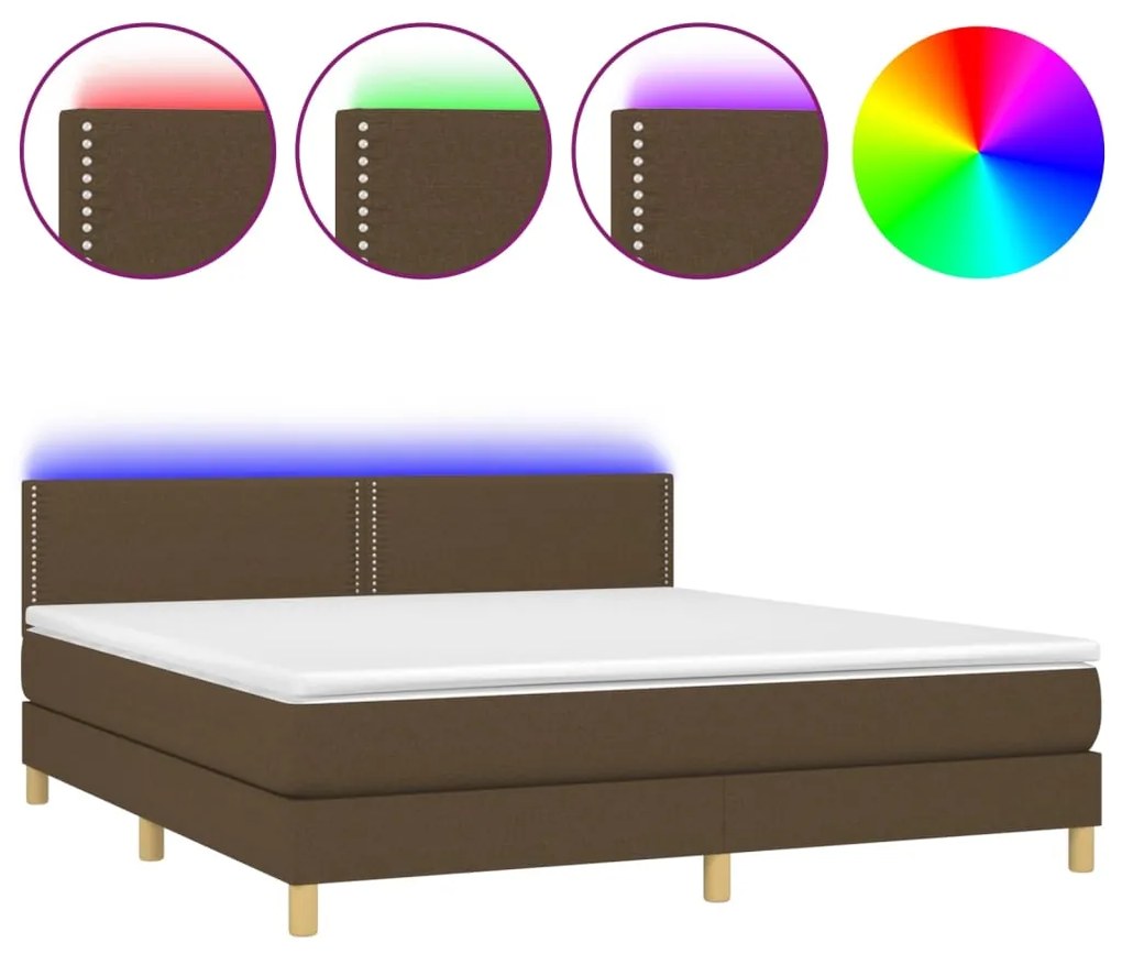 Letto a molle materasso e led marrone scuro 160x200 cm tessuto