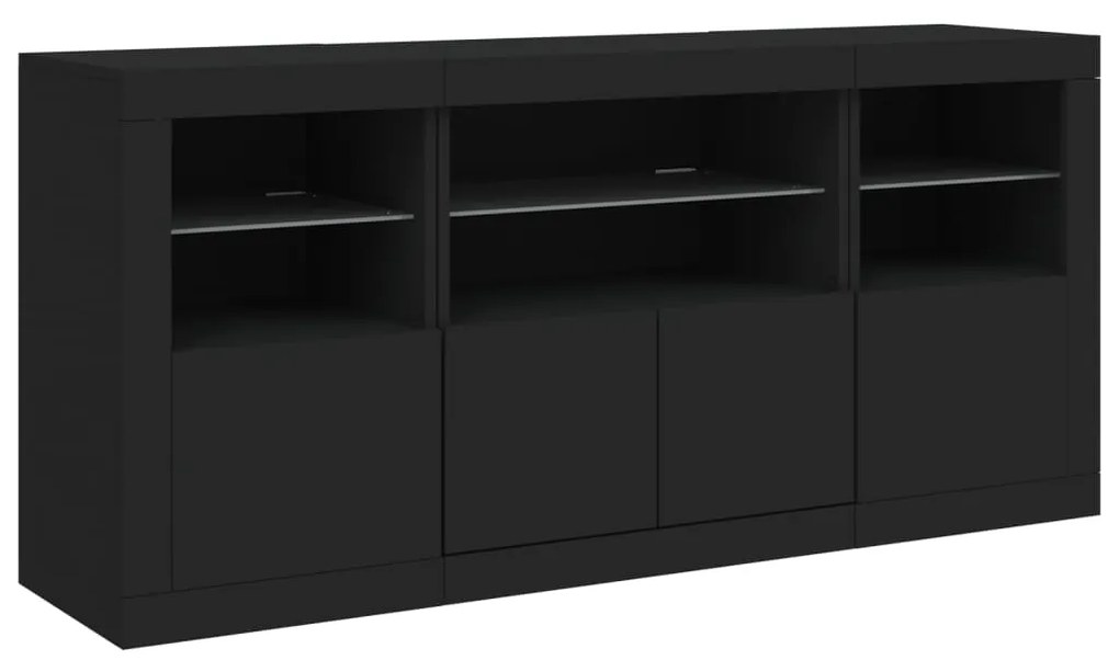 Credenza con luci led nera 142,5x37x67 cm