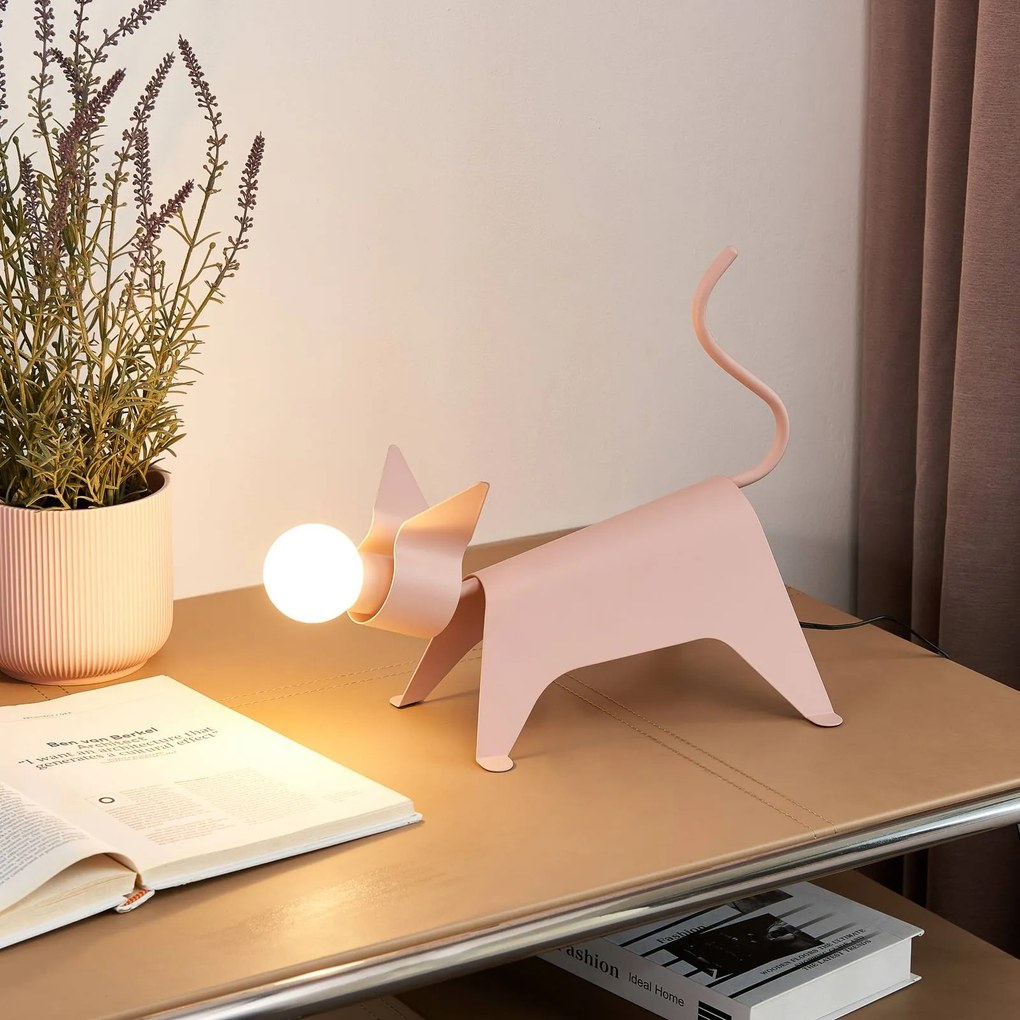 Lampada da tavolo Lucande Idalina, gatto, rosa, ferro, 38 cm