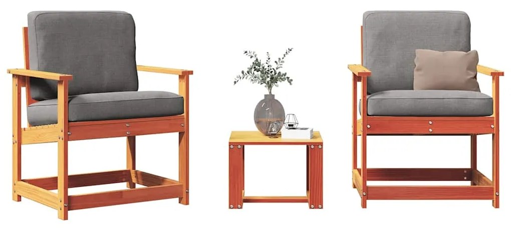 Set Salotto Da Giardino 3 Pz Marrone Cera Legno Massello Pino /