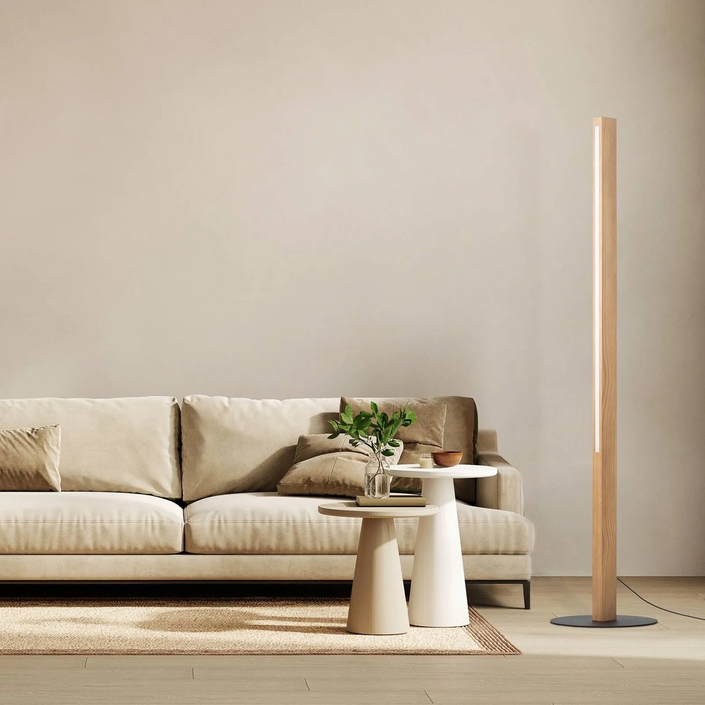 TK Lighting Lampada da terra in legno LED Teo, pino, 120 cm, dimmer touch