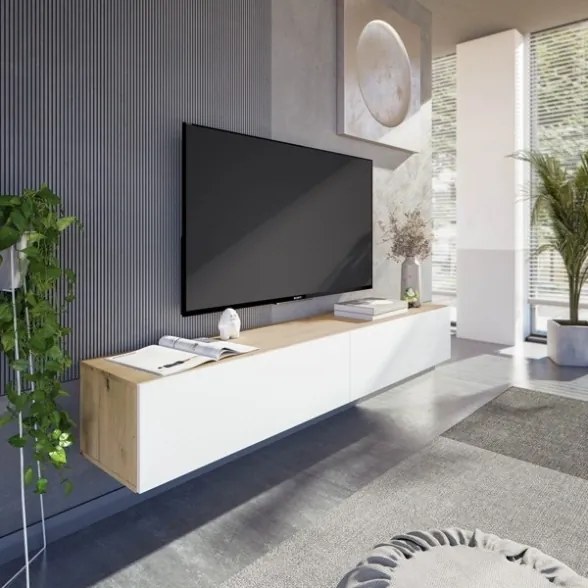 Mobile Soggiorno TV Sospeso 2 Ante 180 Cm Rovere E Bianco Kaway