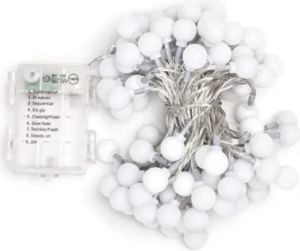 Aigostar - Catena luminosa LED per esterni 100xLED/3xAA/8 funzioni 10,3 m IP44 bianco freddo