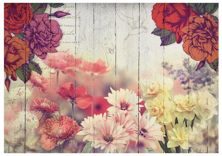 Fotomurale  Vintage Flowers  Colore Arancione, Dimensioni e Misure 100x70