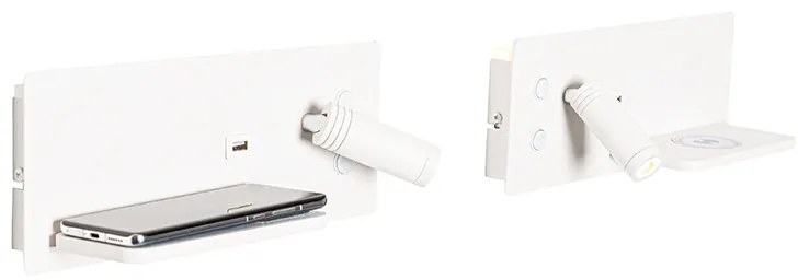 Set di 2 applique bianche con LED con USB e carica a induzione - Riza