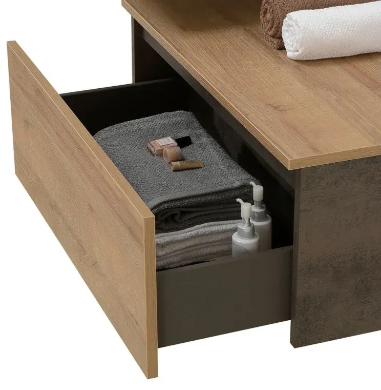 Mobile bagno sospeso 80 cm rovere africa con lavabo sospeso e specchio - Numa