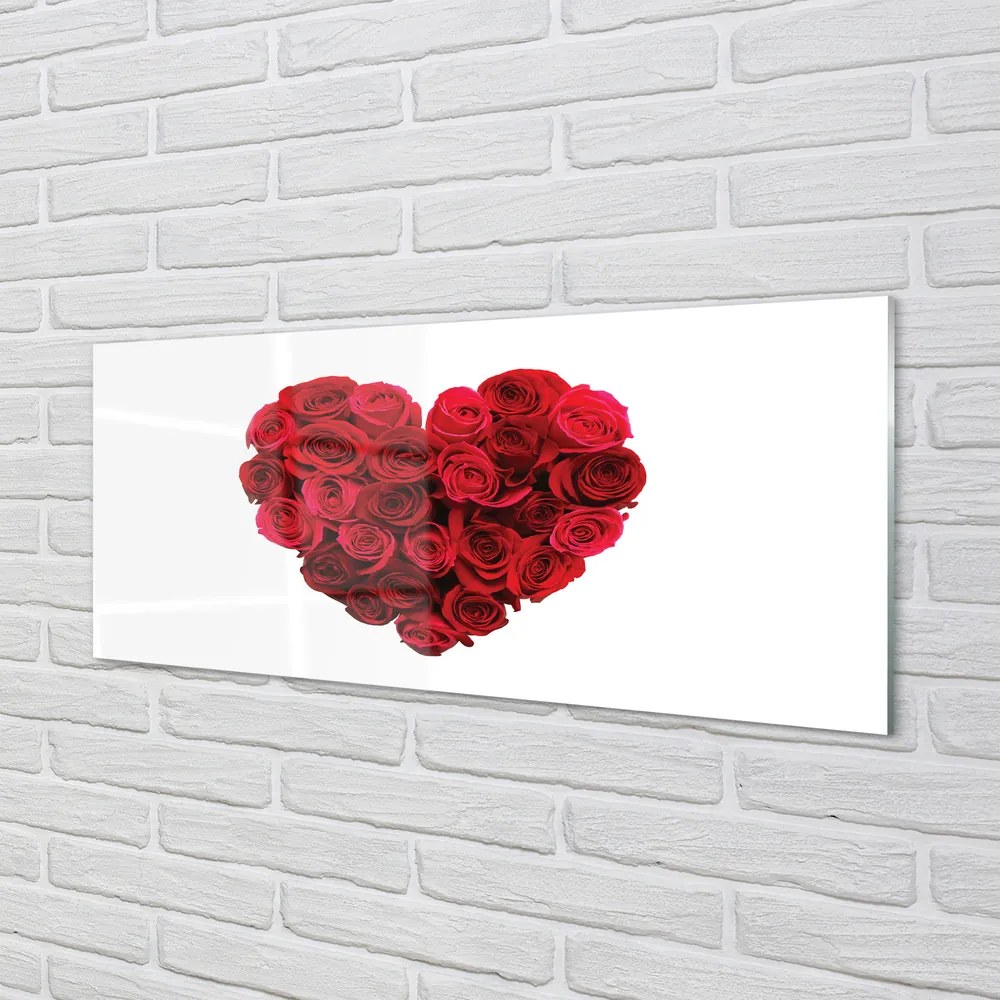 Quadro in vetro acrilico Cuore di rose 120x60 cm
