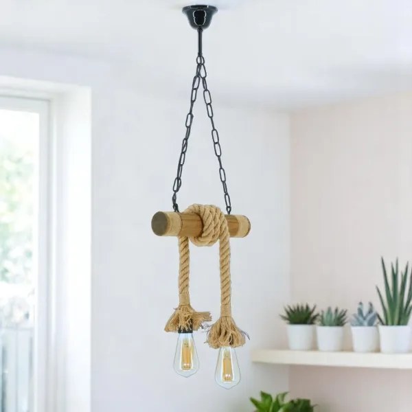 Lampadario a sospensione con catena KOS 2xE27/60W/230V faggio