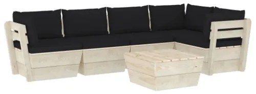 Set Divani da Giardino su Pallet 6 pz con Cuscini Legno Abete