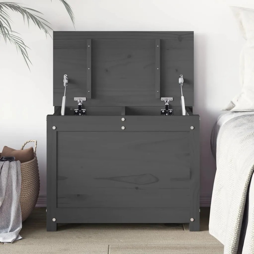 Contenitore Portaoggetti Grigio 60x32x45,5cm Massello Di Pino /