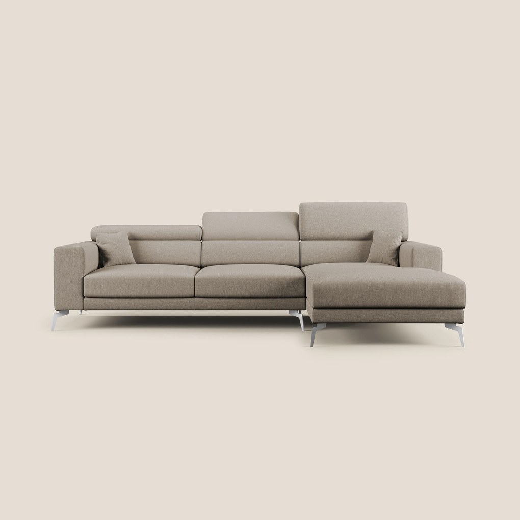 Blade Divano moderno angolare con poggiatesta reclinabili in tessuto impermeabile simil-cotone T13 beige