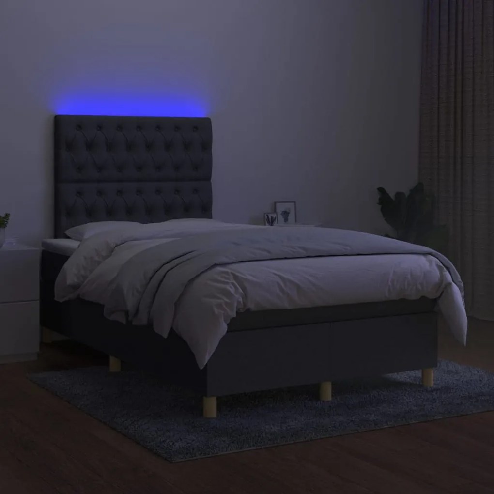 Letto a molle materasso e led grigio scuro 120x200cm in tessuto