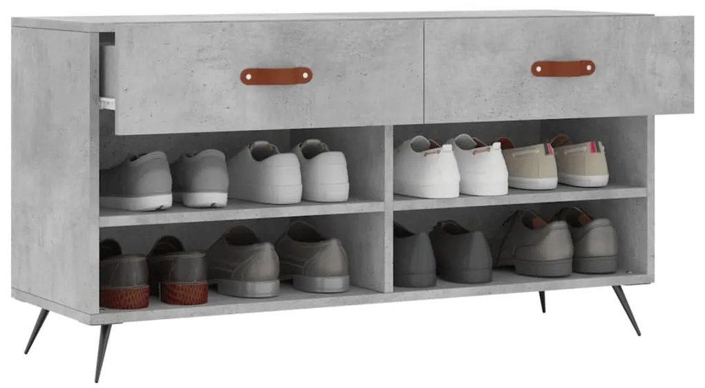 Panca Porta Scarpe Grigio Cemento 102x35x55cm Legno Multistrato