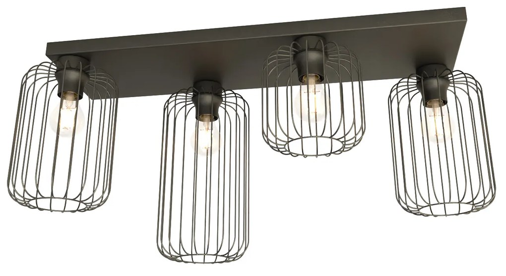 Plafonriera Minimal Industrial Vulcano 4 Luci Lineari Nera